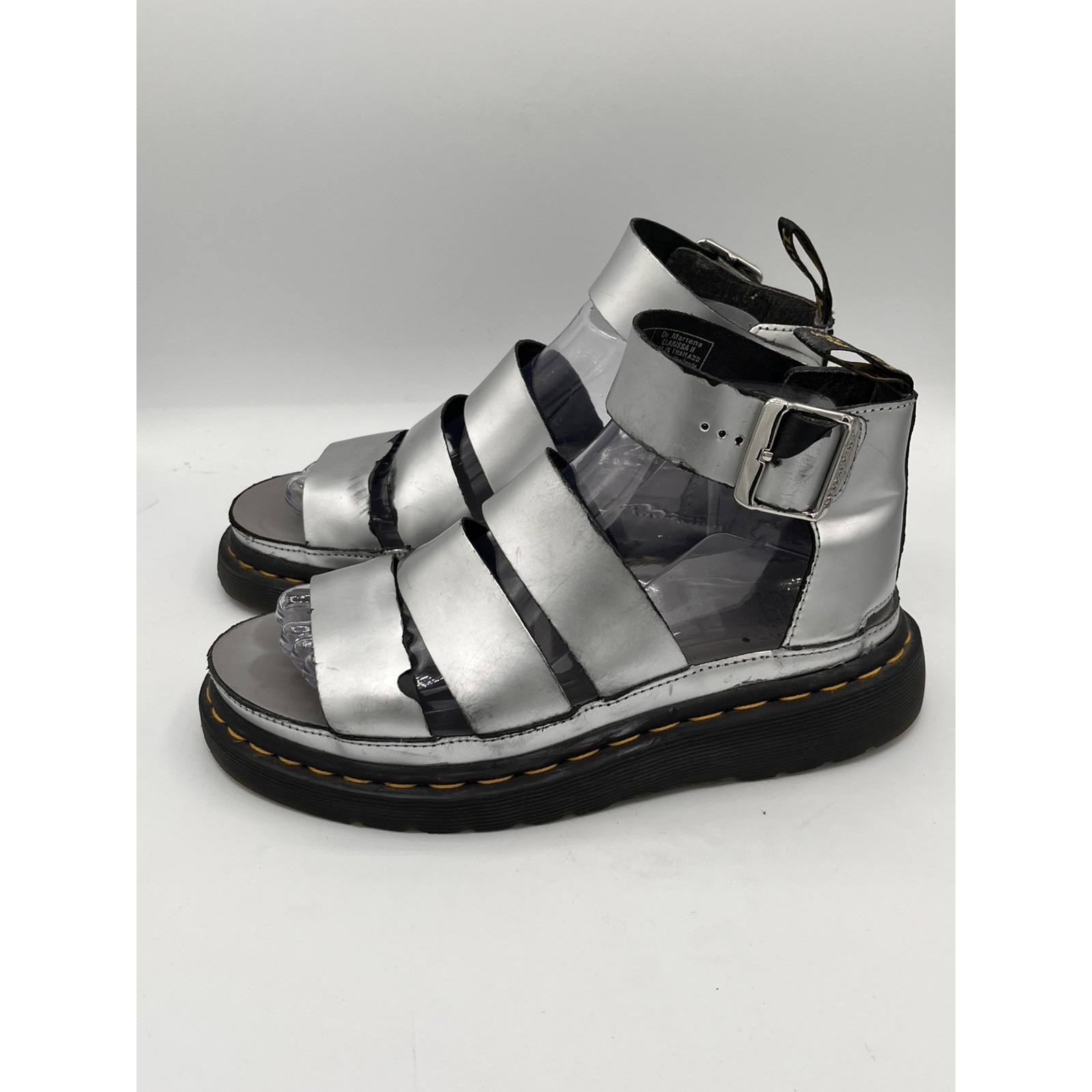 Dr. Martens Clarissa Ii Silver Chunky Platform Leather Sandals Ankle Size 7
